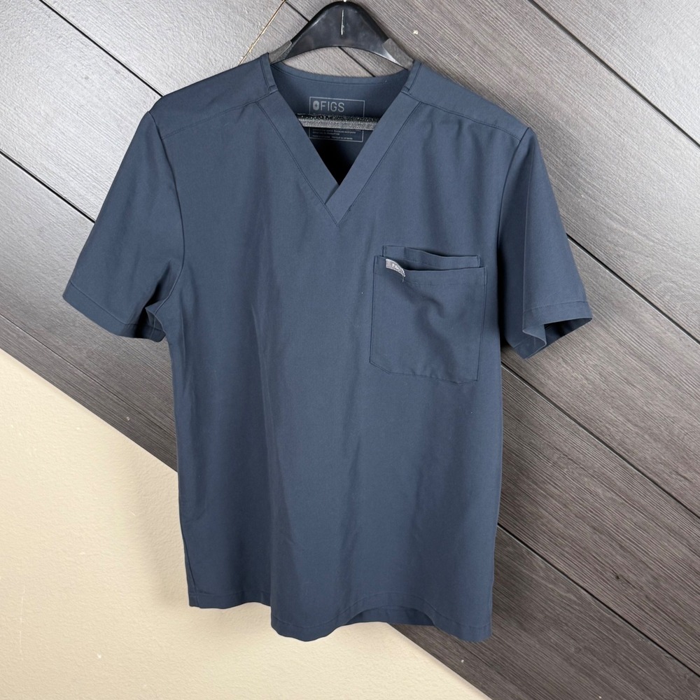 FIGS Women's M Technical Collection Scrub Top Navy V Neck Pocket Stretch